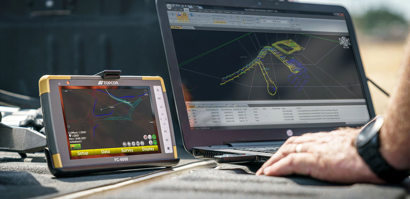 Takeoff modeling software running on laptop and TopCon FC-6000